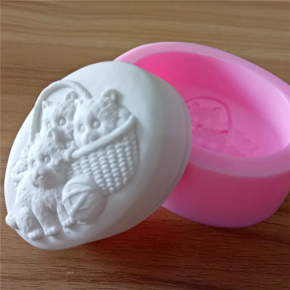 Три Кота Дизайн Мыло Плесень 3D Овальные силиконовые формы для мыла