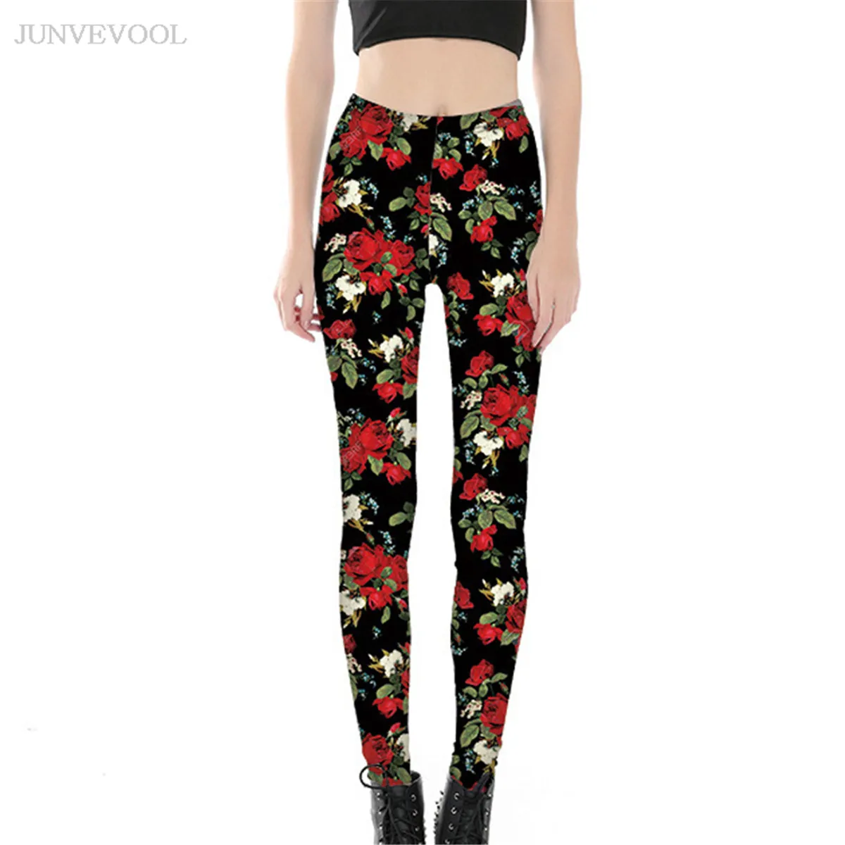 

Retro Red Flowers Digital Printing Women Pant Elegant Gothic Breathable Crop Capris Leggings Lady Club Neue Mode Ankle Length