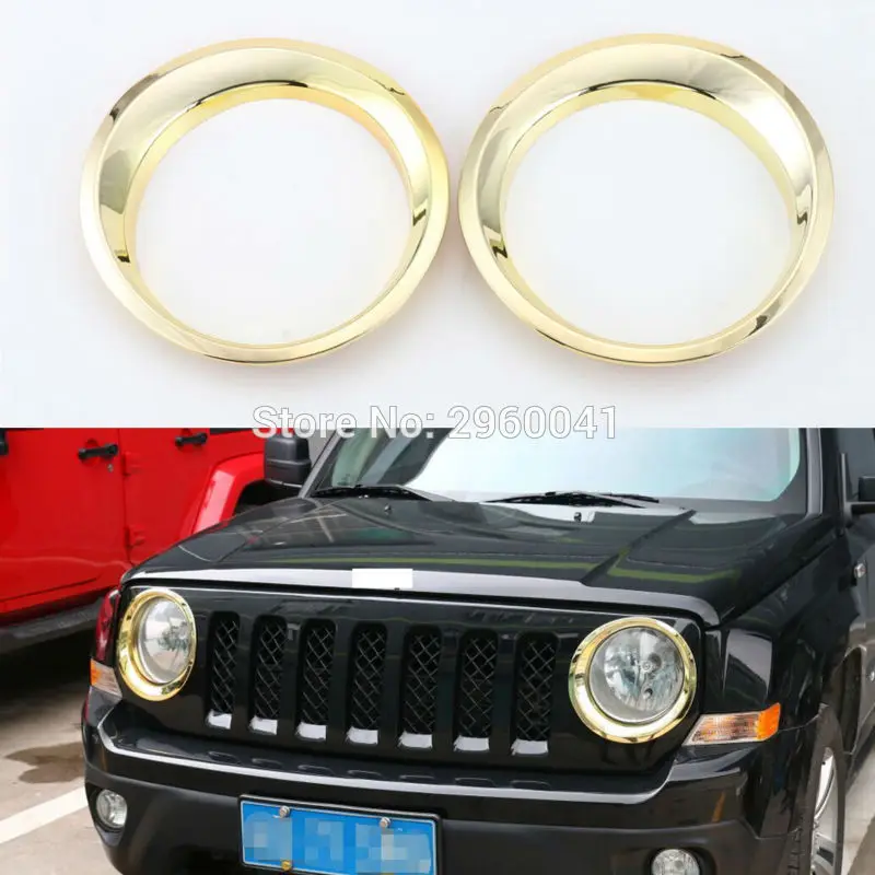 

2pcs Gold ABS Front Head Light Head Lamp Cover Trim Ring Sticker Gurad Frame Fit for Jeep Patriot 2011 2012 2013 2014 2015 2016