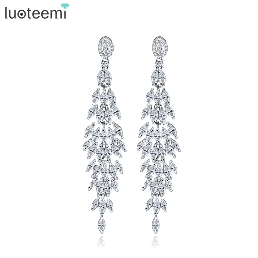 LUOTEEMI Fashion Antique Marquise Cut Clear Cubic Zirconia Custom Long Drop font b Earrings b font