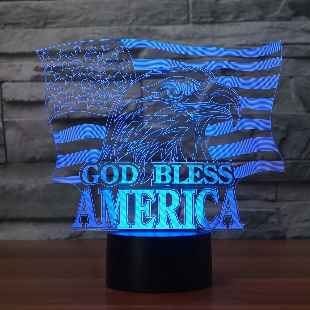 

Novelty 3D American Flag Table Lamp LED USB God Bless Nightlight Bedside Home Decor Eagle Touch Button Light Fixture Kids Gifts