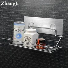 Hot Stainless Steel Bathroom Shelf Traceless Adhesive Tape Storage Holder Hanging Organizer Basket Bathroom Accessories	ZJ123