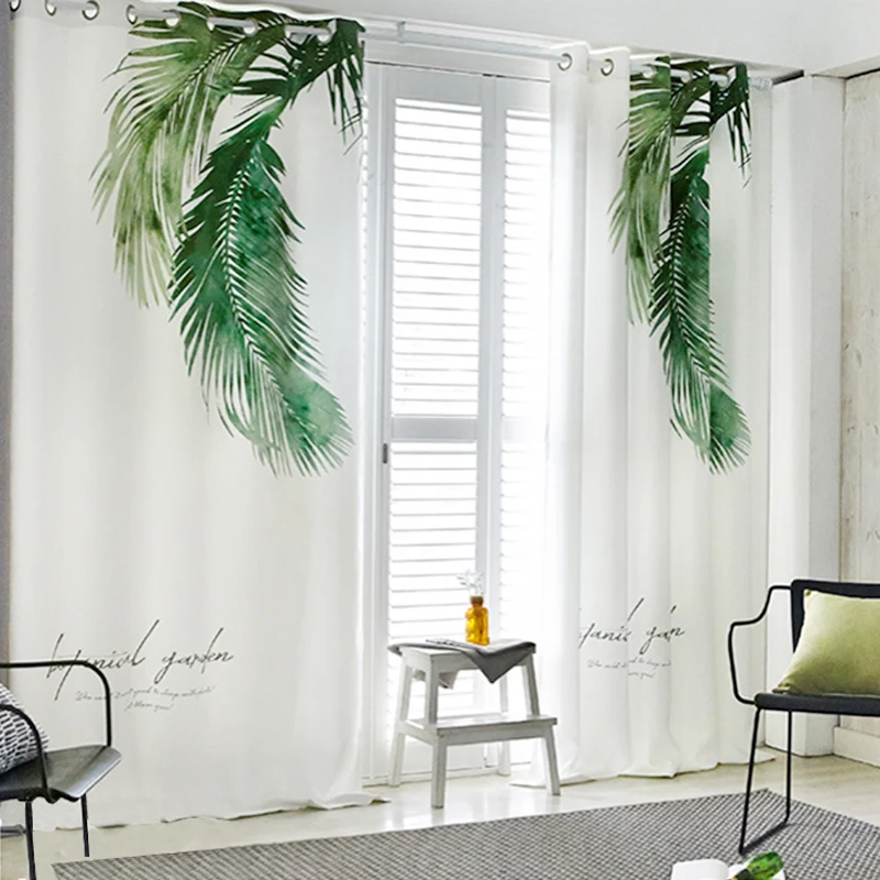 

RZCortinas Nordic Simple and Modern Shading Curtain Tropic Plant Leaves Blinds for Living Room Popular Natural Style Gauze Tulle