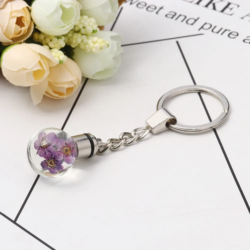 

Doreen Box Glass Dried Flower Keychain & Keyring Ball Silver Color Transparent LED Light Up 9.8cm(3 7/8") x 3cm(1 1/8") 1 piece