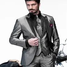 Новое прибытие одна кнопка Серебро Серый Жених Смокинги друзей жениха Мужские свадебные костюмы выпускного вечера Жених(куртка+ брюки+ жилет+ галстук) K: 832