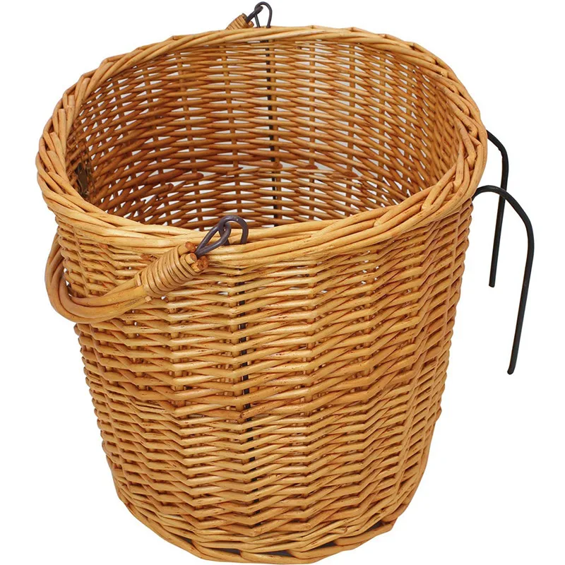 Perfect UpperX Vintage Wicker Bicycle Basket with Folding Lid & Leather Straps Handle Linen Outdoor Picnic Cycling Accessories 5
