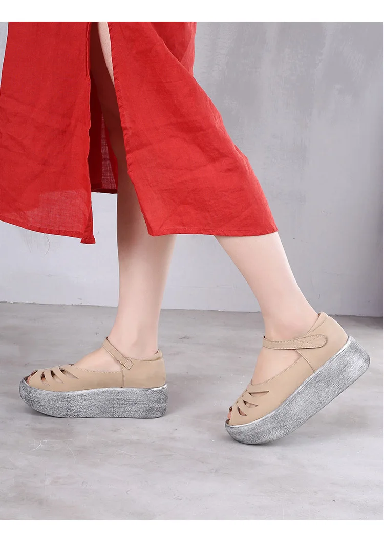 Artdiya/Оригинальная летняя Женская обувь в винтажном стиле; Босоножки с открытым носком из натуральной кожи на толстой подошве; удобная повседневная обувь ручной работы