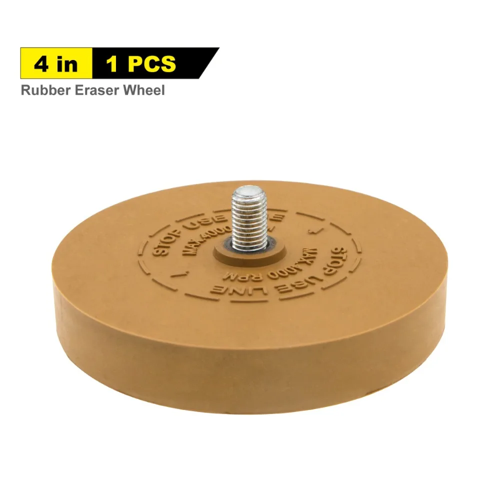 

4" Rubber Eraser Wheel for Adhesive, Sticker, Pinstripe, Decal and Graphic Remover with 1/4" Drill Adapter