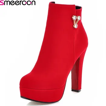 

Smeeroon popular ankle boots for women autumn winter boots platform shoes round toe zip super high heels women boots