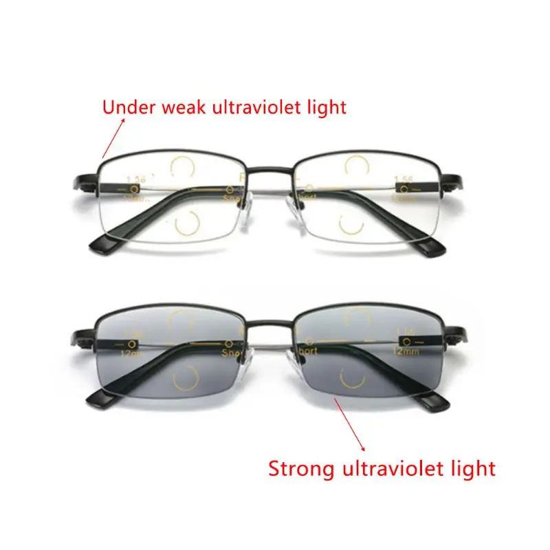 

Multifocal Anti Blue Light Reading Glasses Titanium Half Frame Far Near Prescription Eyeglasses Unisex 449F