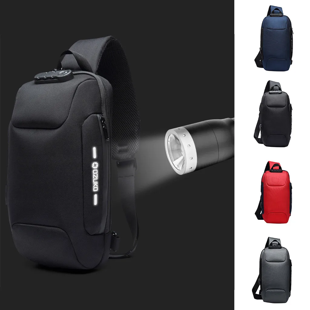 

2019 Fashion Casual summer OZUKO Men's Multi-function Messenger Bag Anti-theft Waterproof Travel Chest Bag Shoulder Outdoor Bag