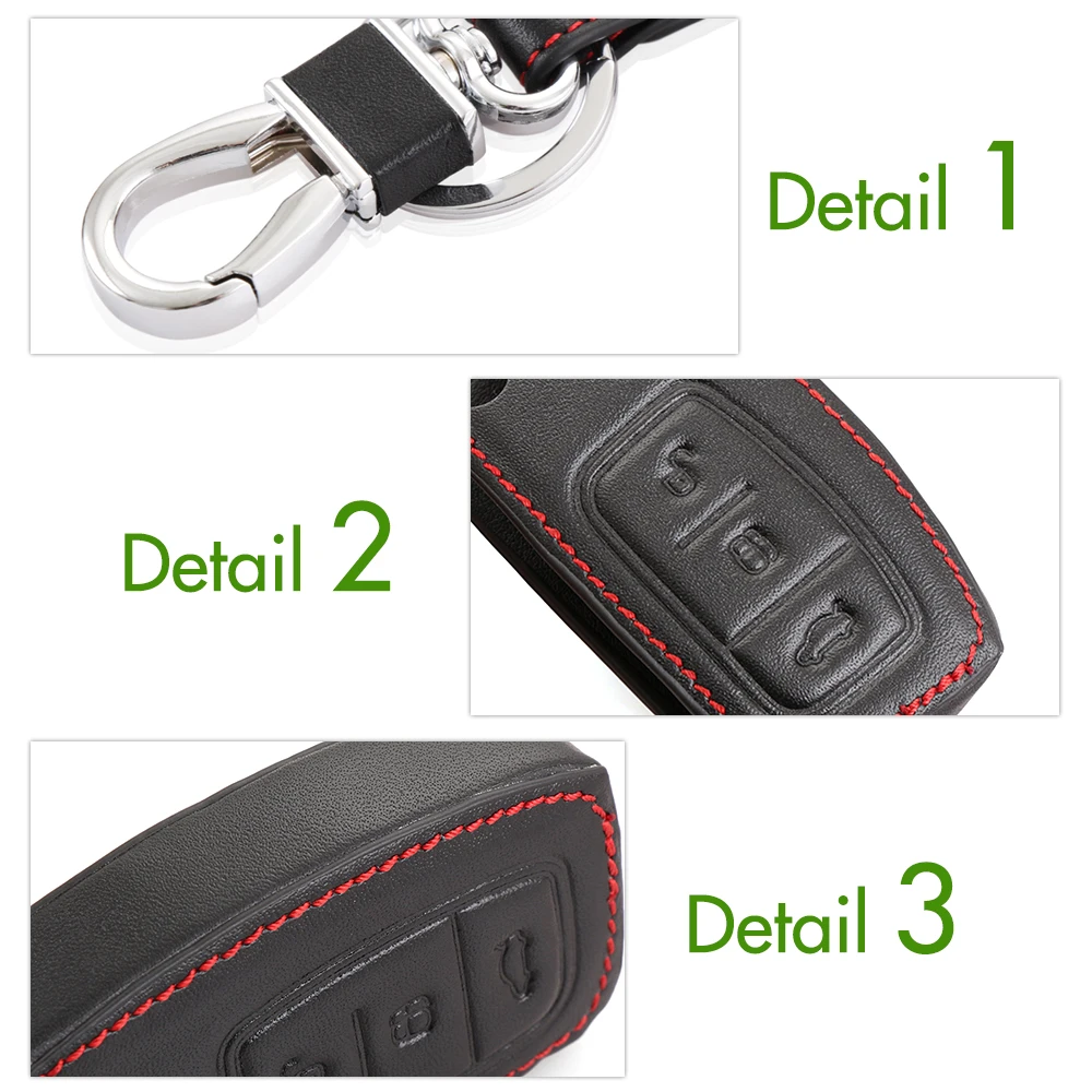 Genuine leather Cover for Ford Fiesta Focus 2 Ecosport Kuga Escape Car Flip folding Remote key Case 3 Buttons VCiiC