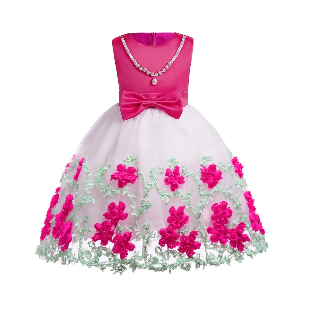

Brand Baby Girl Mid-Calf Dress Print Bow Tie Princess Evening Dresses Girls Clothes For 3-10 Years Old