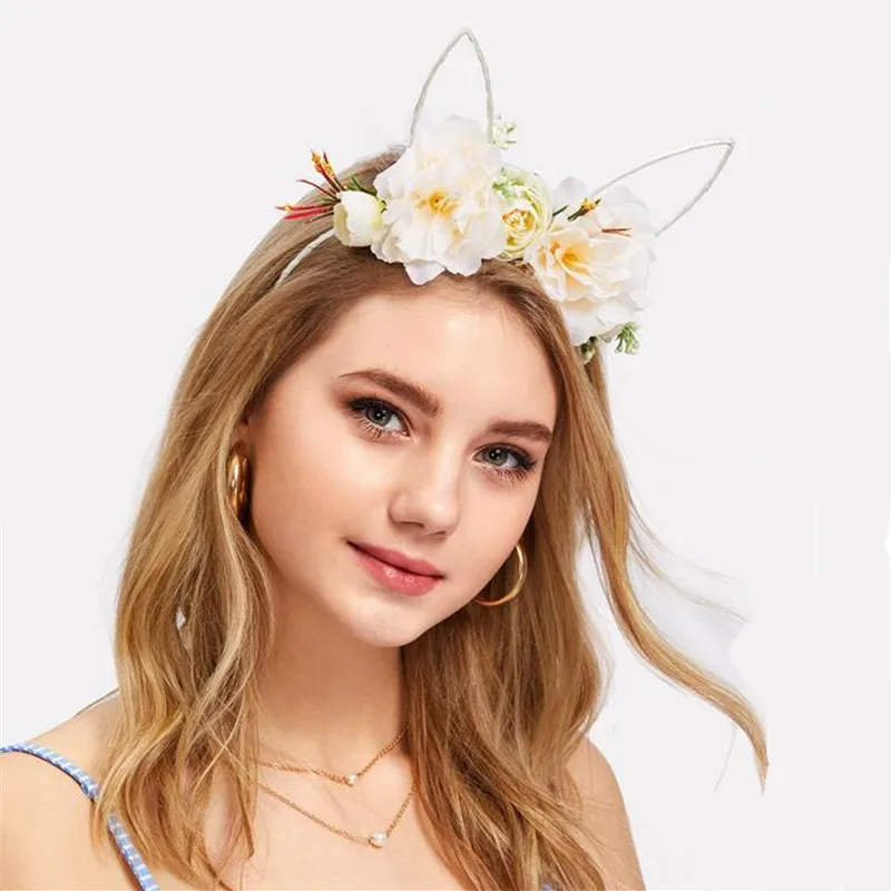 

New cloth art peony flower head buckle fashion birthday party headdress Female children Christmas gift rabbit ears straps