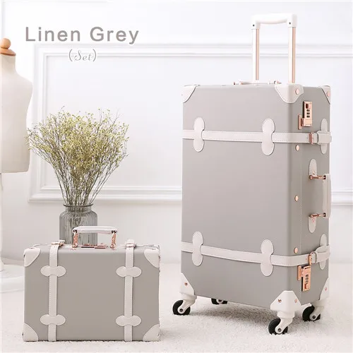 UNIWALKER серый 12''20''22''24''26'' Ретро тележка для багажа на колесах Baggage на вращающиеся колеса дорожные сумки PU кожаные чемоданы - Цвет: Linen Grey(Set)