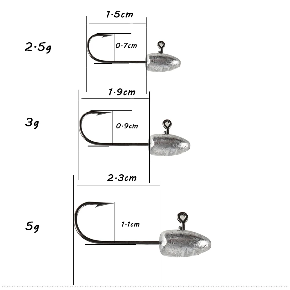 JOHNCOO 10 шт. открытый джиг голова крючок рыболовные крючки 2,5 г 3 г 5 г приманка крючком Мягкая приманка Wom свинцовый крючок