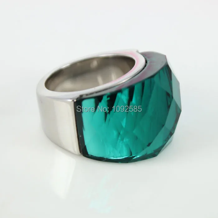 Женское кольцо из нержавеющей стали 316L с большим кристаллом|crystal ring|green crystalring crystal
