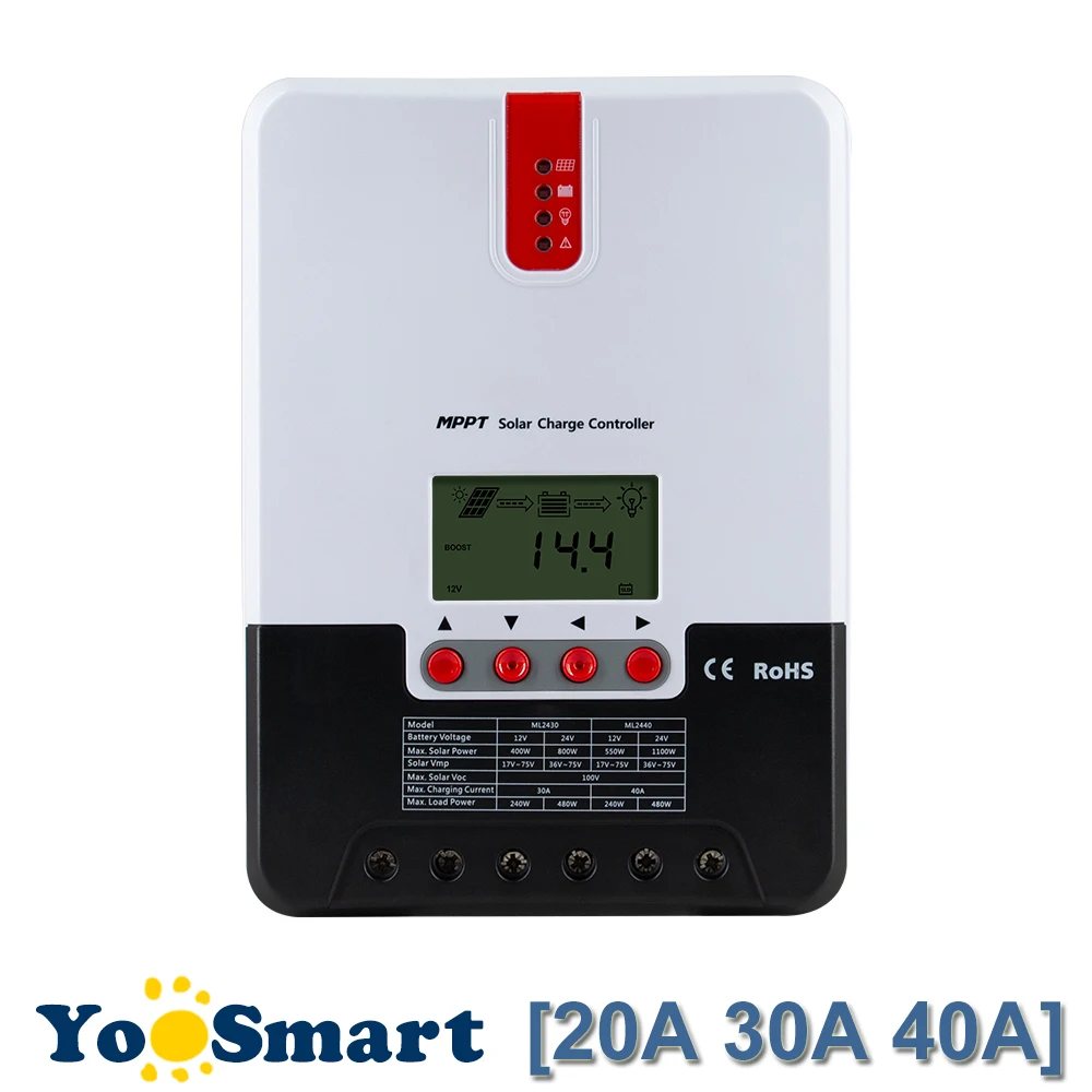 MPPT 20A 30A 40A Солнечный Контроллер заряда 12 в 24 регулятор макс. 100 DC вход ЖК дисплей