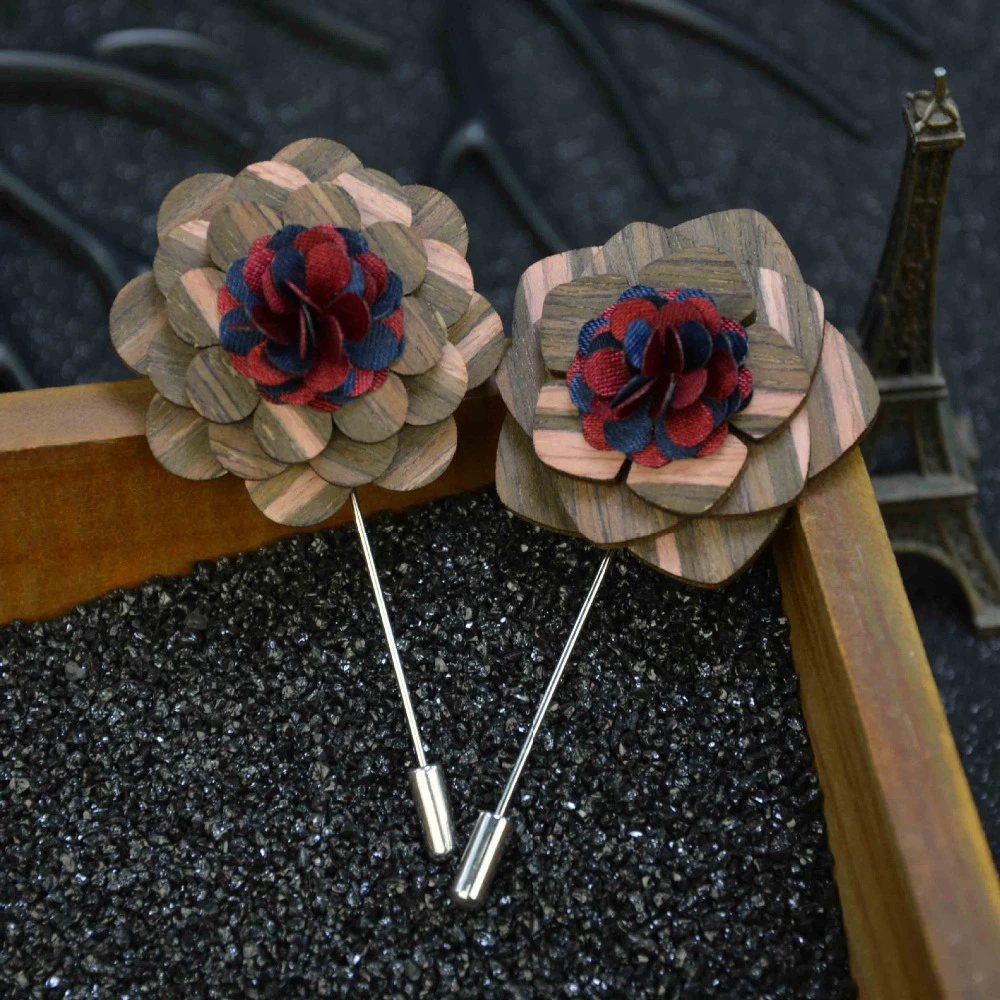 ブランドのハンドメイド木製ブローチ結婚式のブローチレトロラペルピン男性のためのスーツの男性のファッションラペルピンを選択するための 2 色 Brooches Aliexpress