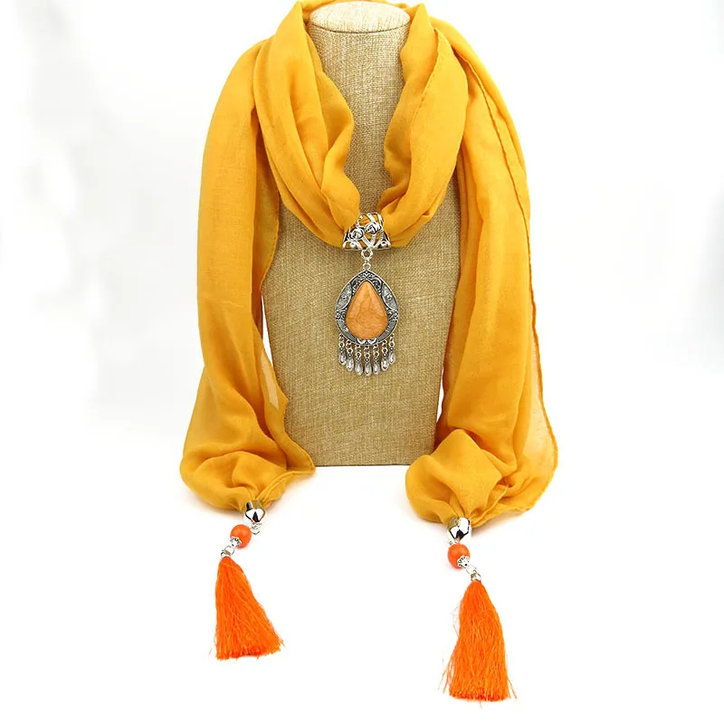 RUNMEIFA Женская Вуаль ювелирные изделия кисточки шарф ожерелье кулон шейный платок шарфы для женщин глушитель леди шарф полиэстер/хлопок шали