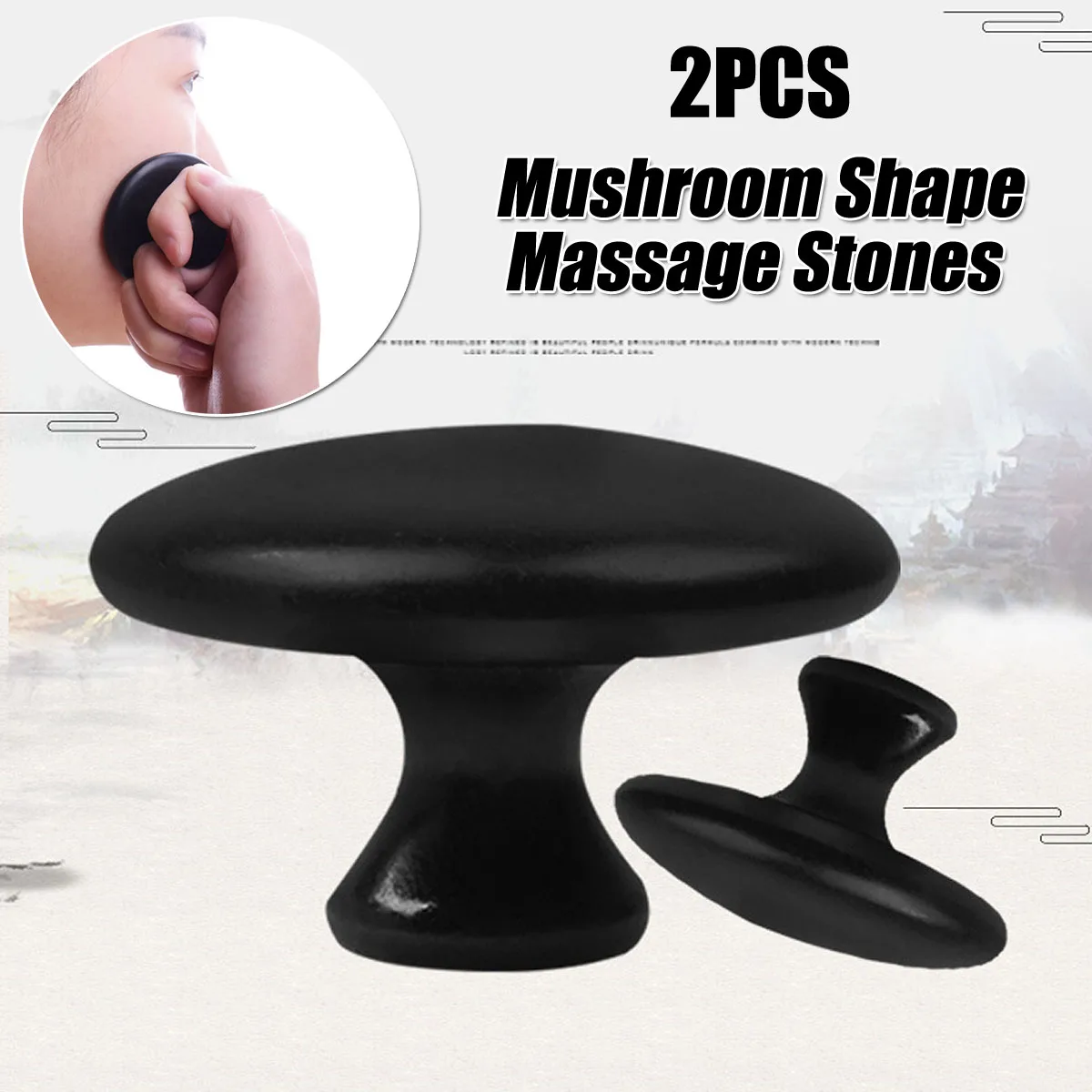 2pcs Black Basalt Stone Essential Oil Massage Mushroom Shape Spa Energy Stone for Body Face Massage Stone