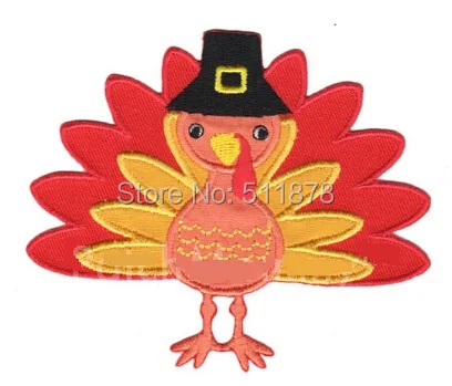 

4" Cute Turkey Thanksgiving Lovely Kids Children Big EMBROIDERED Iron On Sew On Patch Tshirt APPLIQUE badge
