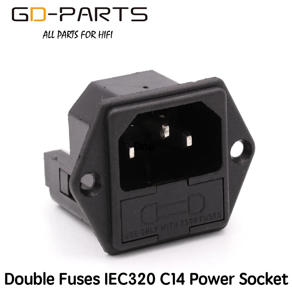 1PC POWER SOCKET IEC 320 C14 Double Fuses Mains AC Power Cord Inlet Jack Socket