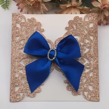 

20Pcs Laser Cut Luxury Glitter Paper Wedding Invitation Card Romantic Greeting Card Party Gift Card with Ribbon Bowknot & Buckle