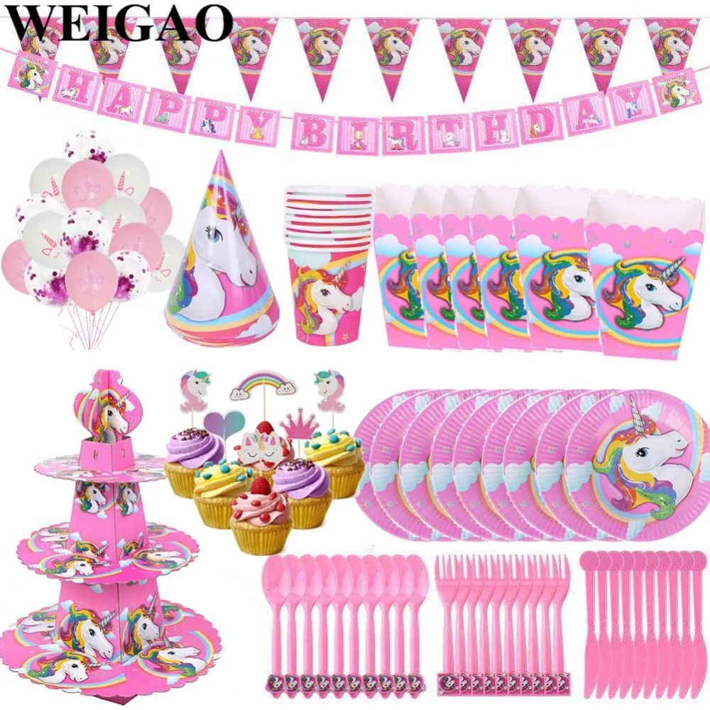 WEIGAO Pink Unicorn Party Tableware Set Unicorn Banner Cup Candy Box Happy Birthday Party Decor Kids Baby Shower Party Favors WEIGAO Pink Unicorn Party Tableware Set Unicorn Banner Cup Candy Box Happy Birthday Party Decor Kids Baby Shower Party Favors
