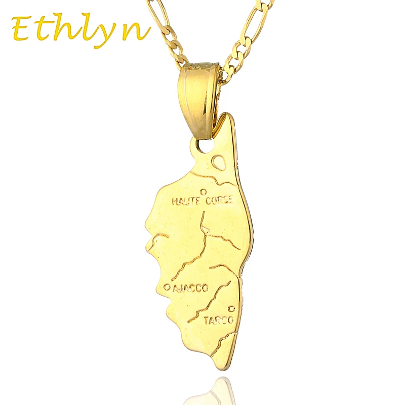 Кулон и ожерелье Ethlyn Gold с изображением карты острова Корсики для женщин мужчин