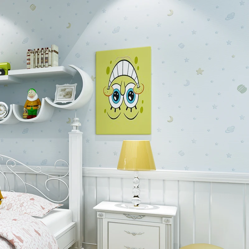 Детская комната нетканые обои самоклеящиеся 3D тисненые Звезды Луны Мальчики и Девочки Спальня Декор наклейки обои современные