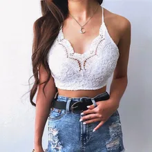 Summer Women Crochet Tank Tops Sleeveless Lace Vest Bralette Bra Cami Crop Top Sexy Backless Halter Crop Top Cheap Clothing crochet skull lace summer tank top