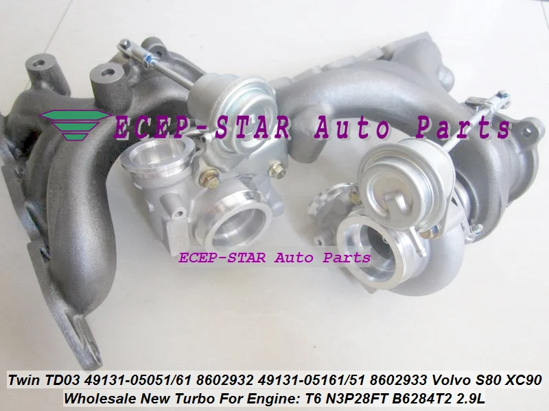 2 Twin TURBO TD03 49131-05051 49131-05061 8602932 49131-05161 49131-05151 8602933 For Volvo S80 XC90 T6 N3P28FT B6284T2 2.9L (8)
