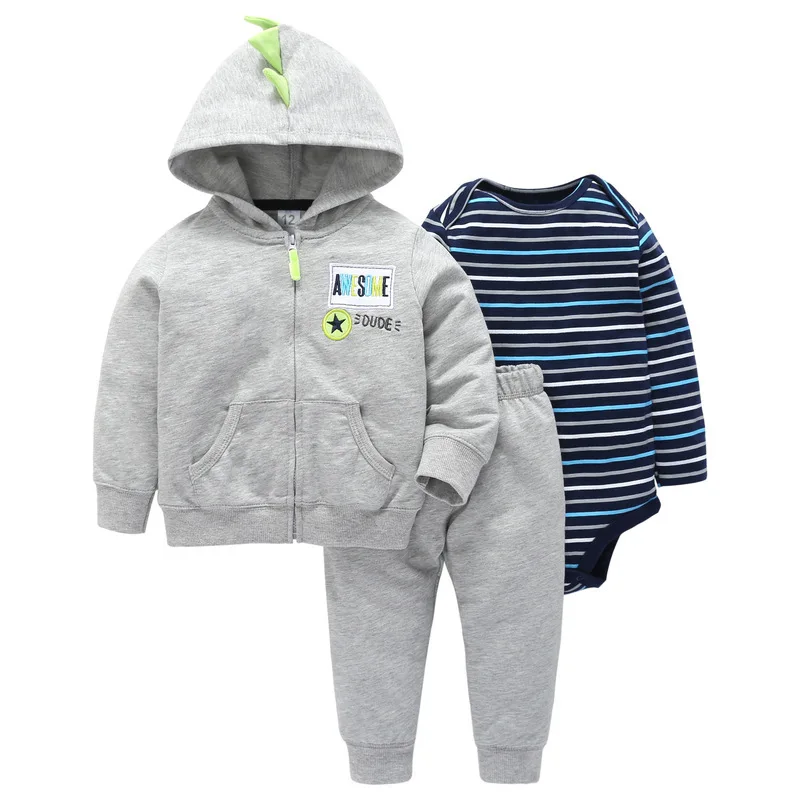 Одежда для маленьких мальчиков и девочек худи толстовки с длинными рукавами+ штаны+ боди зимние комплекты из 3 предметов Одежда для новорожденных