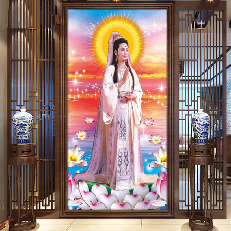DIYDiamond Painting Guanyin Bodhisattva Send money children Round Diamond Embroidery Cross Stitch Rhinestone Mosaic Sale | Дом и сад