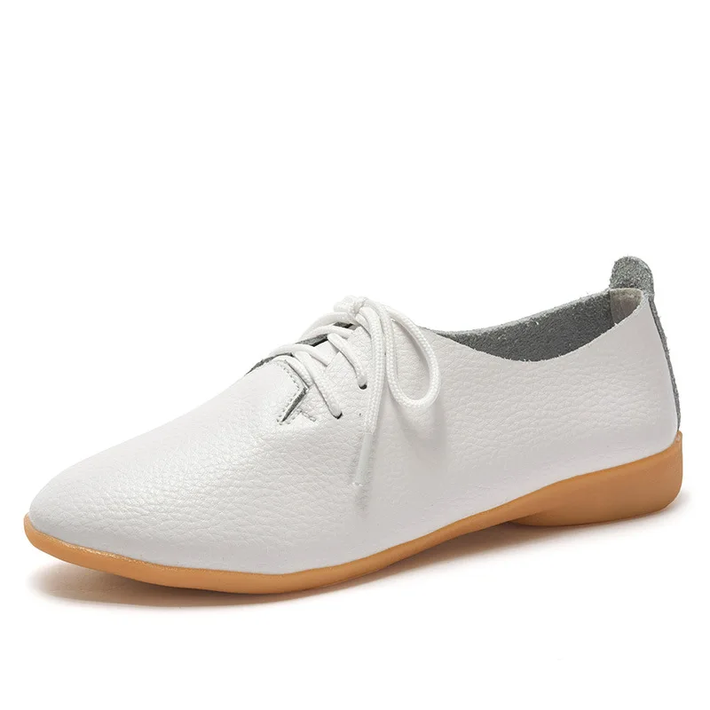 Весенняя женская обувь мокасины из натуральной кожи на плоской подошве женская повседневная обувь для вождения на шнуровке размера плюс 35-44 WSH2674 - Цвет: Белый