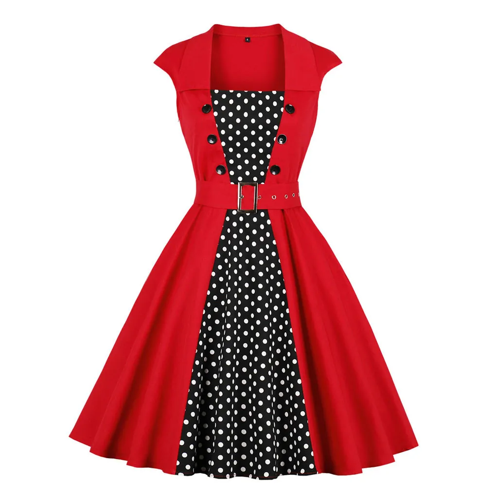 

Vintage Dresses Women 50S 60S Retro Robe Swing Pinup Elegant Party Dress Summer Polka Dot Print Vestidos Plus Size XXXL 4XL