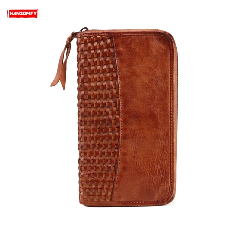 

The first layer of leather retro men's wallet hand-woven multi-card clutch bag coin purse genuine leather mobile phone wallets