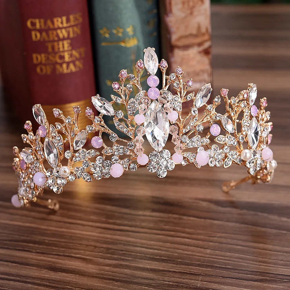  KMVEXO Luxury Rhinestone Beads Heart Bridal Tiara Crown Silver Crystal Diadem Veil Tiaras Wedding H