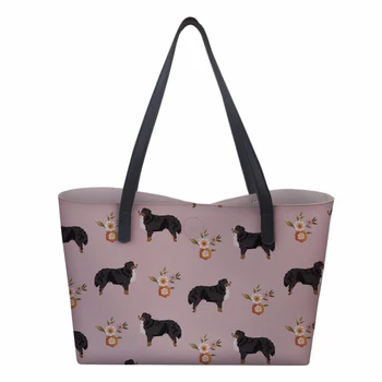 

Customized Border Collie PU Leather Handbags Big Women Bag Floral Dog Casual Female Bags Tote Shoulder Bag with Small Wallets