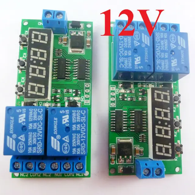 Kc22b02_12v*2 2pcs Dc 12v 2ch Delay Relay Cycle Timer Switch
