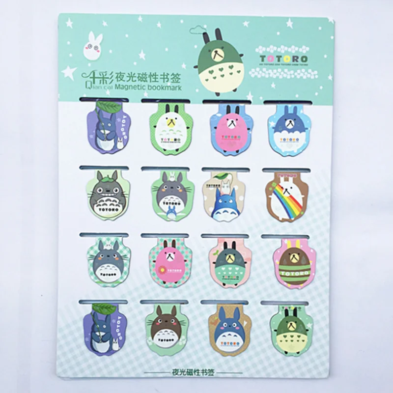 16 Pcs pack Kawaii font b Anime b font Totoro Luminous Magnet Bookmarks Paper Clip School