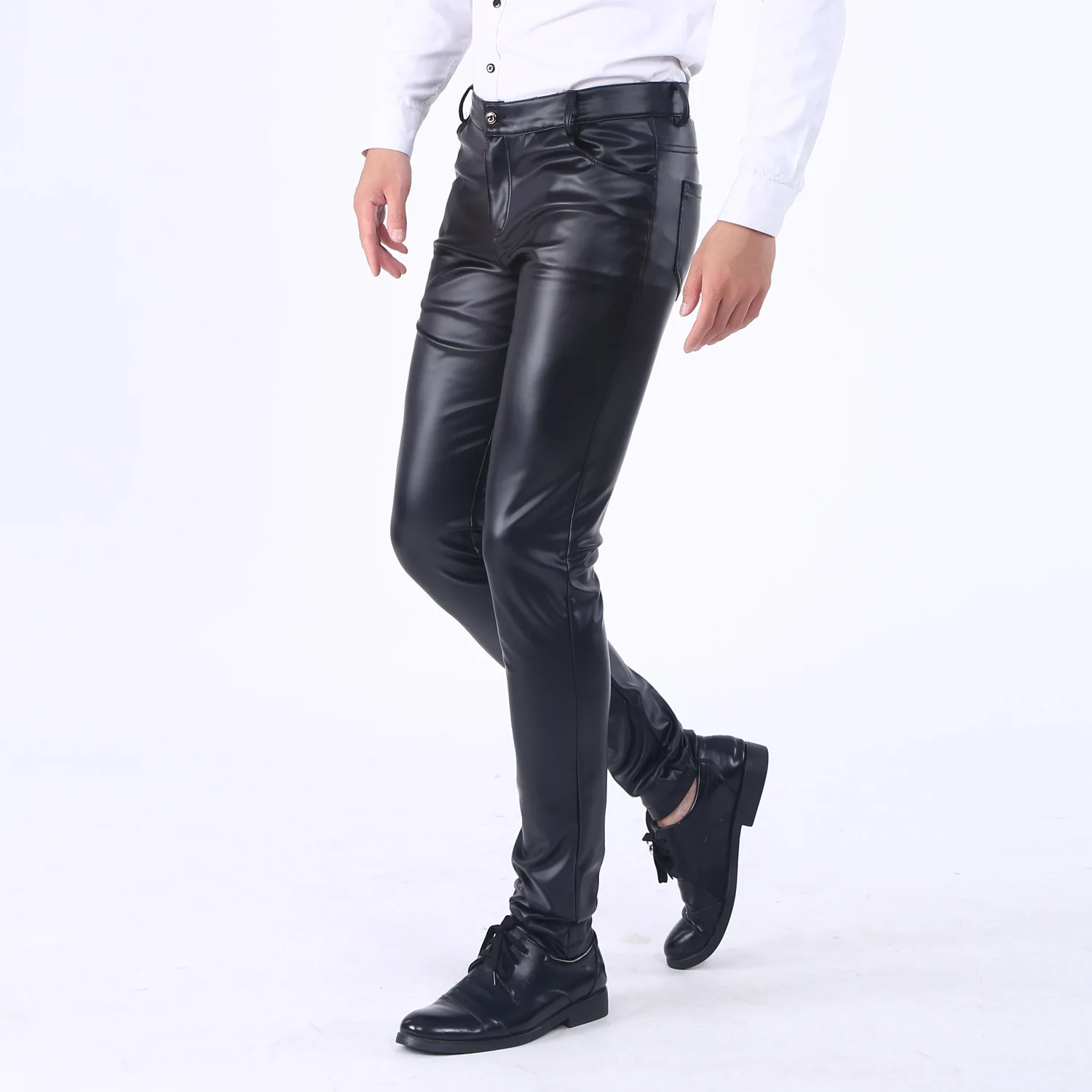 Rusanranz новые мужские модные деловые обтягивающие удобные Стрейчевые брюки черного цвета из искусственной кожи мужские повседневные брюки из искусственной кожи