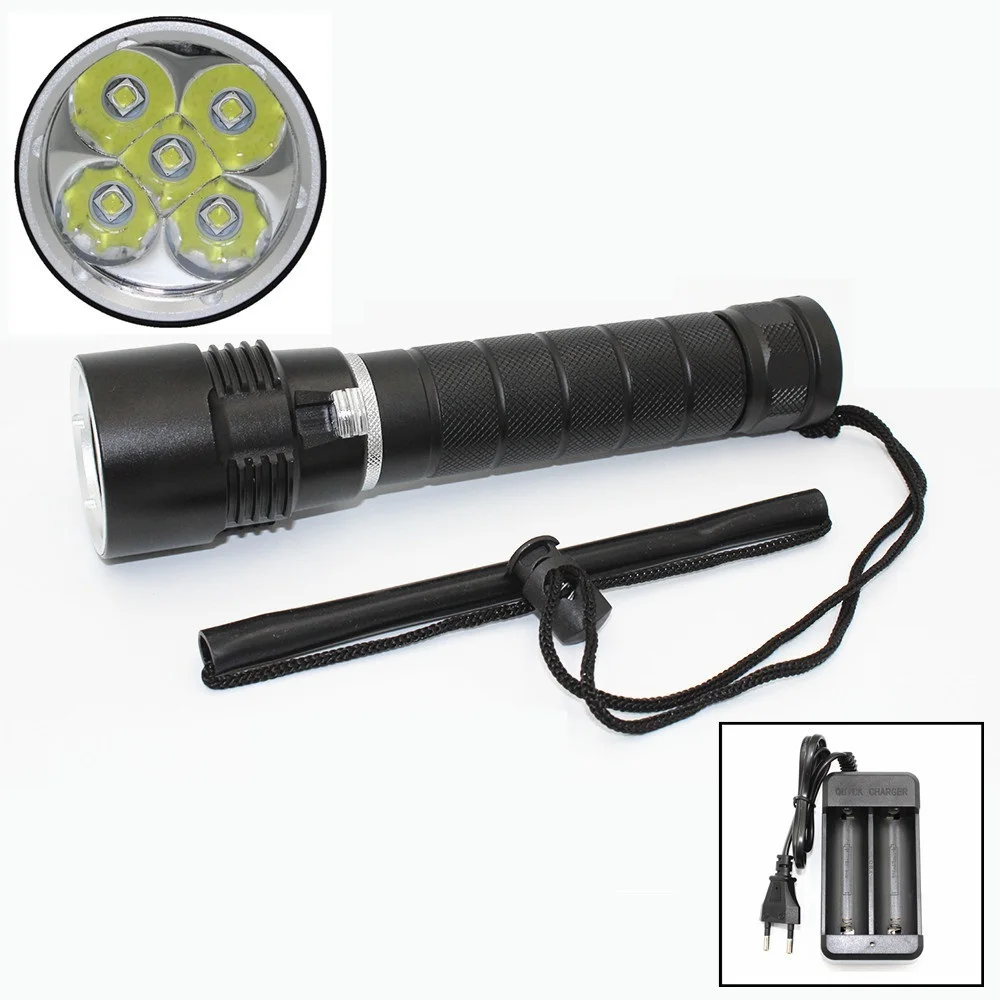 

KC fire DL0079 High power 5*XM-L2 LED diving torch 5000 LM 2*26650 battery stepless dimming aluminum alloy LED flashlight