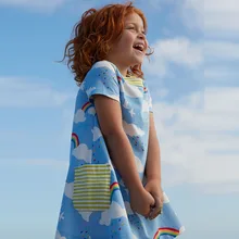 Baby Girls Summer Dresses Robe Enfant Princess Dress Costumes for Kids Clothing Rainbow Print 100% Cotton Girls Jersey Clothes