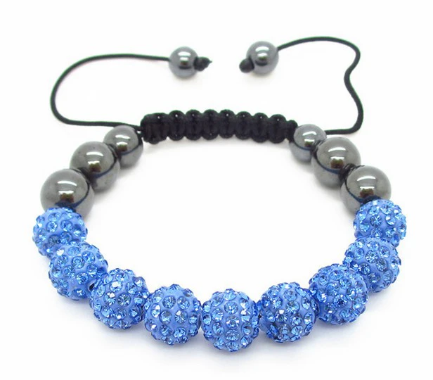 

Free shipping shamballa bracelet lady fashion AAA sky blue shambala black hematite adjustable bracelet jewelry