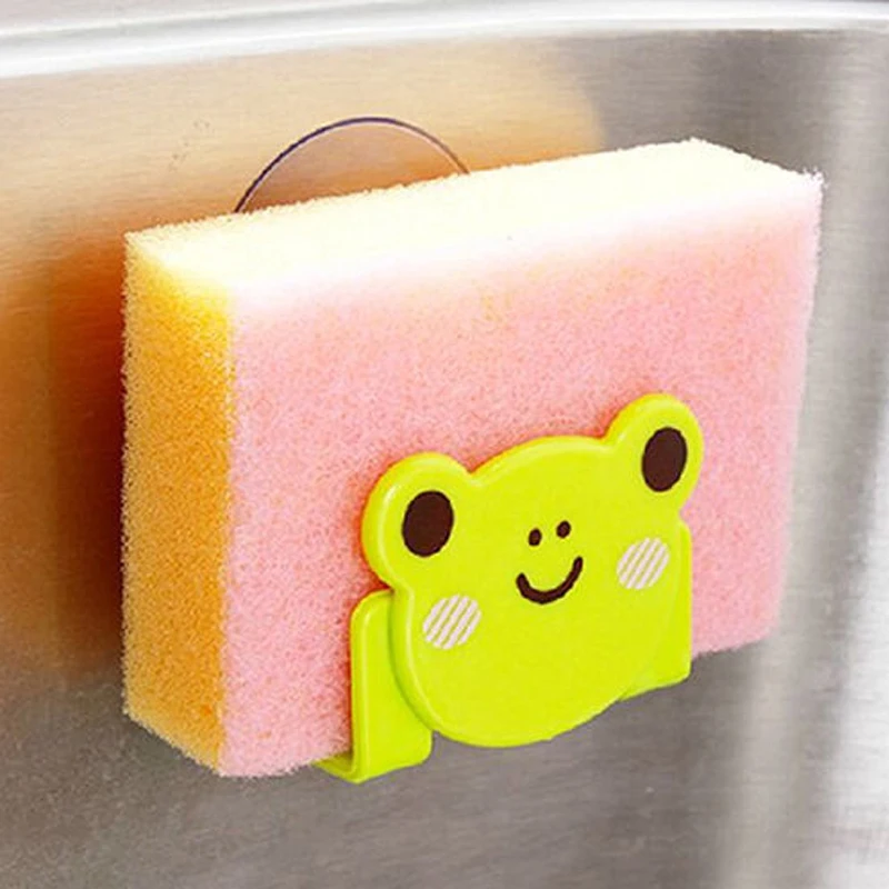 Cartoon Bear Cat Wall Mounted type Bathroom Storage Box Cat Soap bar Holder Sponge Holder Kitchen Tools Hook Drain Shelf Bag 2