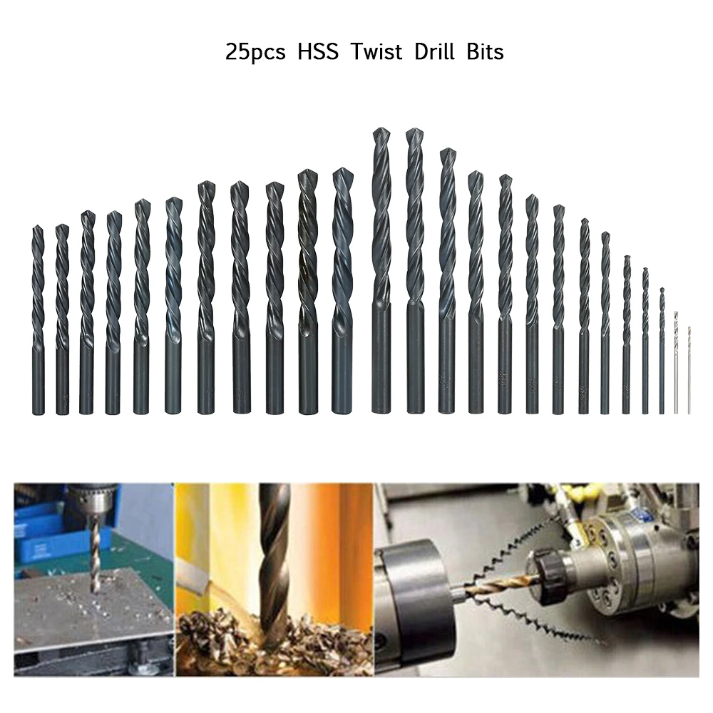 25 шт. HSS Твист сверла набор высокой скорости стальные сверла Металл Дерево сверло бит прямой хвостовик, для деревообработки сверло