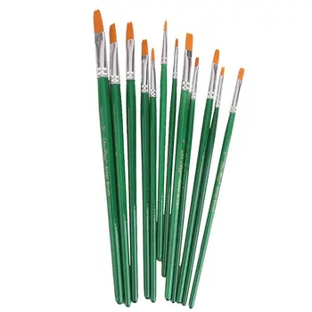 

12 pcs. Assorted Size Artist Painting Flat Brush Set (Green)