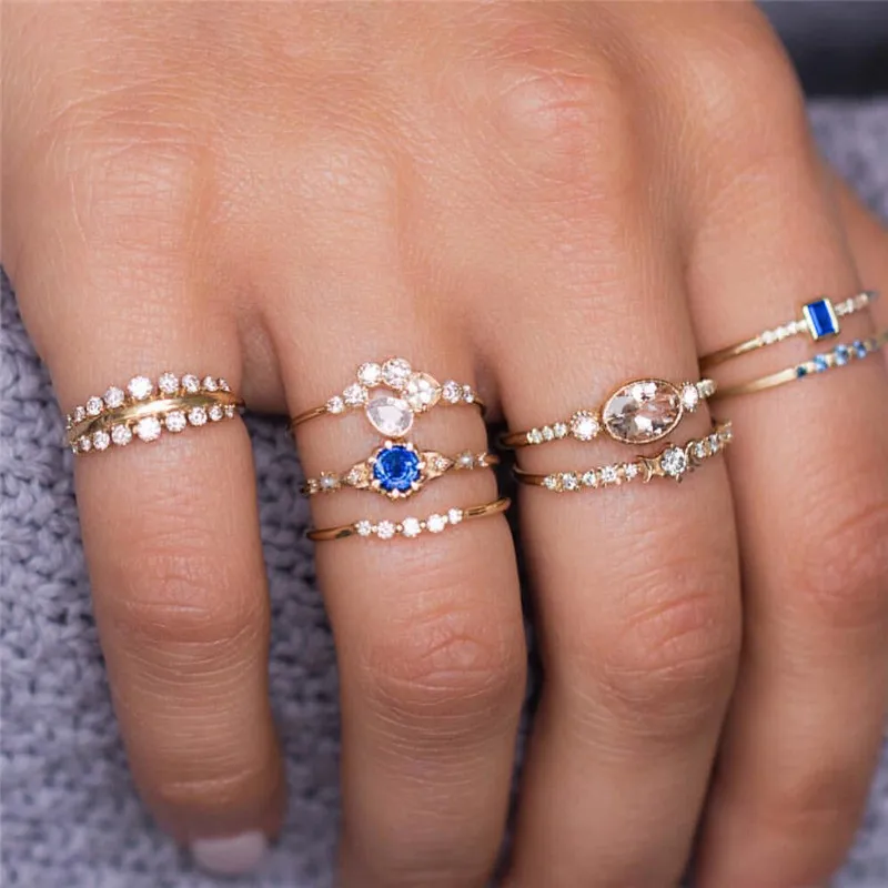 12 sets US0.9 per Blue Crystal Knuckle Rings Set Fashion Jewelry
